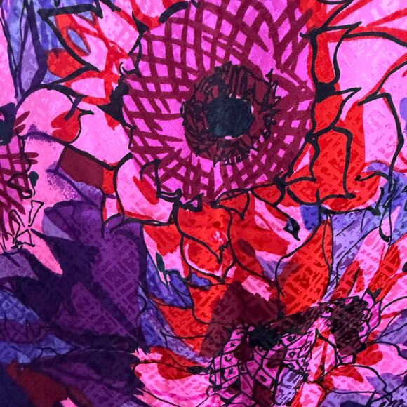 Whimsical Silk Scarf Vintage Ken Scott Surrealism Floral Pink Purple Black Retro - Picture 6 of 10
